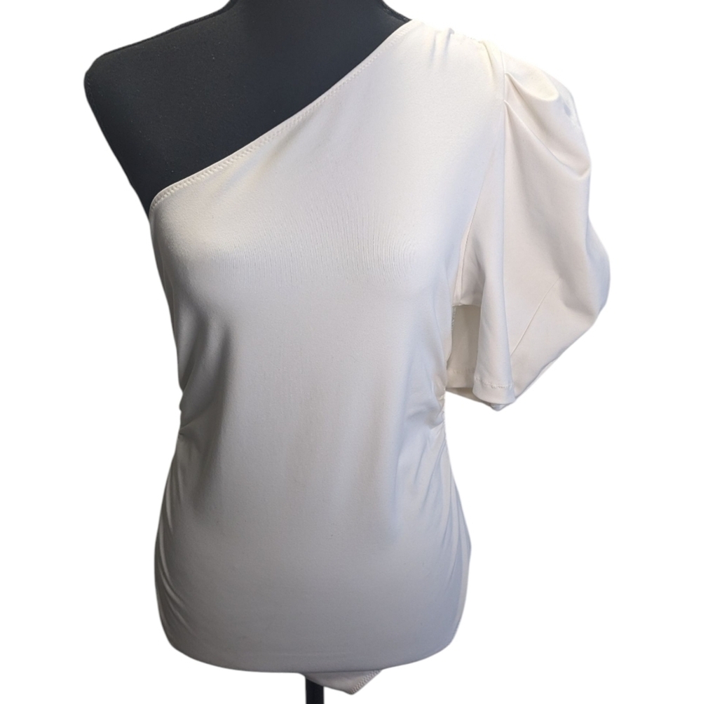 Free People Chic Cream One-Shoulder Bodysuit Feminine Size M